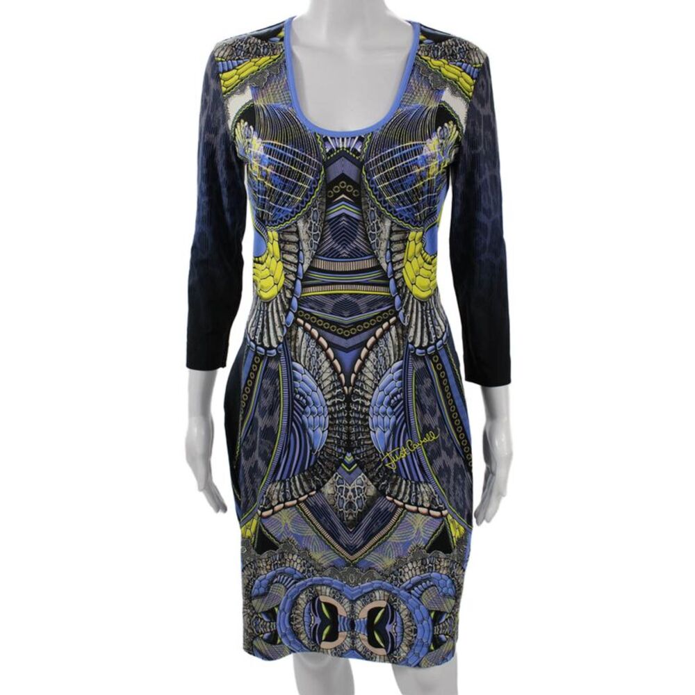 Just Cavalli Womens Black Bodycon Sheath Dress 3/4 Sleeve Round Neck Size 44